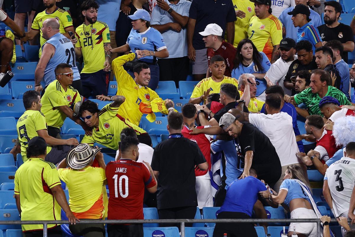 VIDEOS | Darwin Núñez saltó a la tribuna y se agarró a piñas con hinchas de Colombia