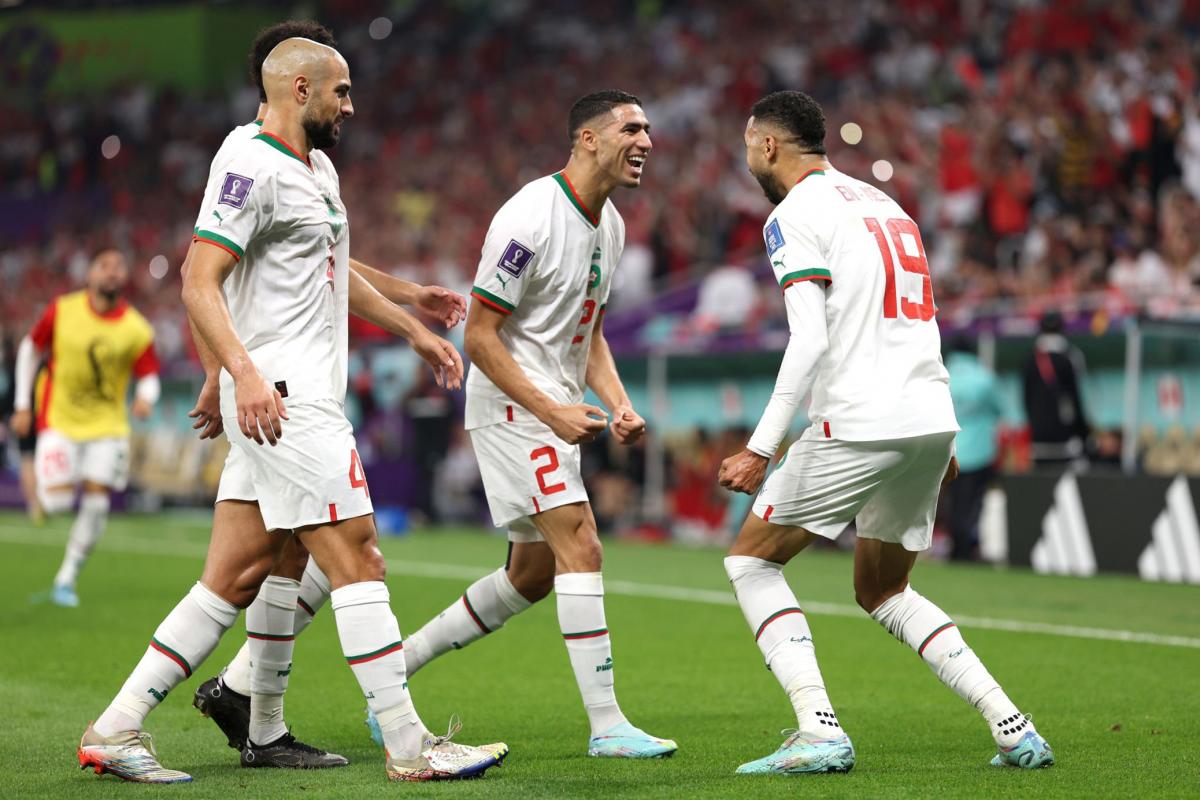 Achraf Hakimi festejando uno de los goles de Marruecos.